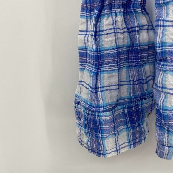 J. McLaughlin Lois Textured Crinkle Cotton Plaid Pastel Cool Crisp Button Down S - Picture 10 of 12